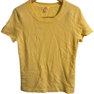 J. Crew 100% Cashmere Italian Yarn Short Sleeve Crewneck Sweater pale yellow top